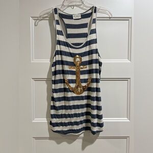 Navy and Cream Nautical Striped Tank Top‎